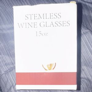 15 oz Stemless Wine Glasses Clear Glass Modern Round Solid Set of 2